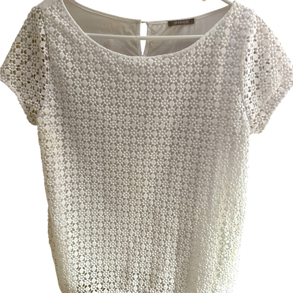 Orsay Short Sleeve Lined Women’s White Lace‎ Top EU Size 42 (US Size 10)